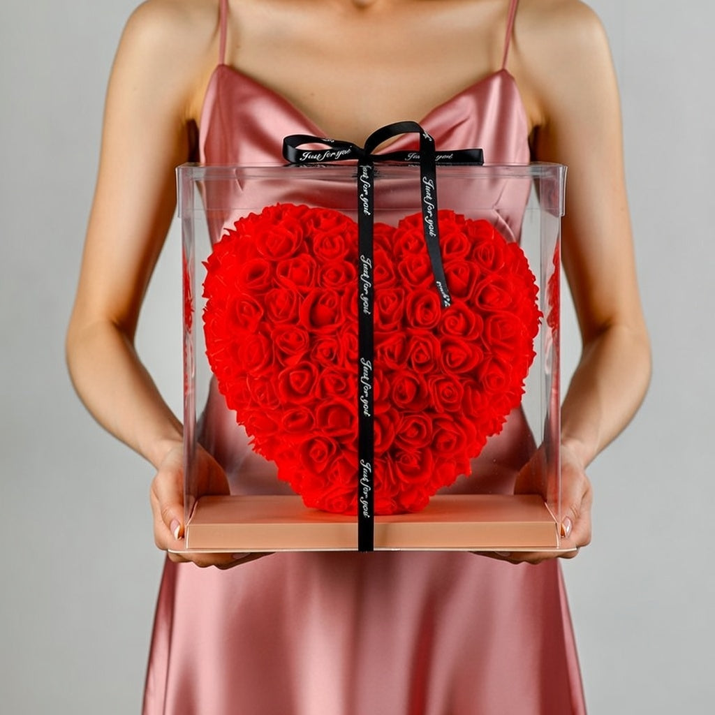 Serce z róż XXL w opakowaniu prezentowym (czerwone)