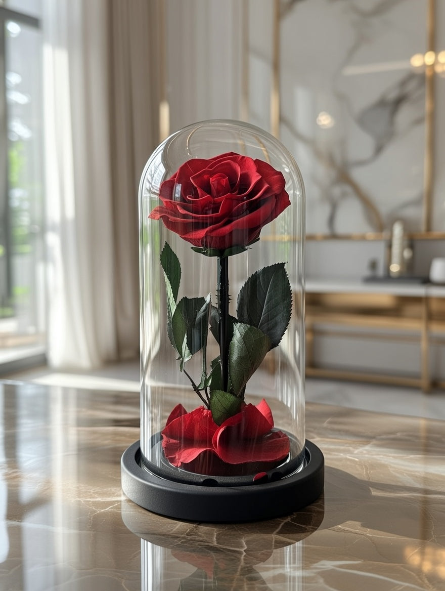 Prawdziwa wieczna róża pod kloszem XXL