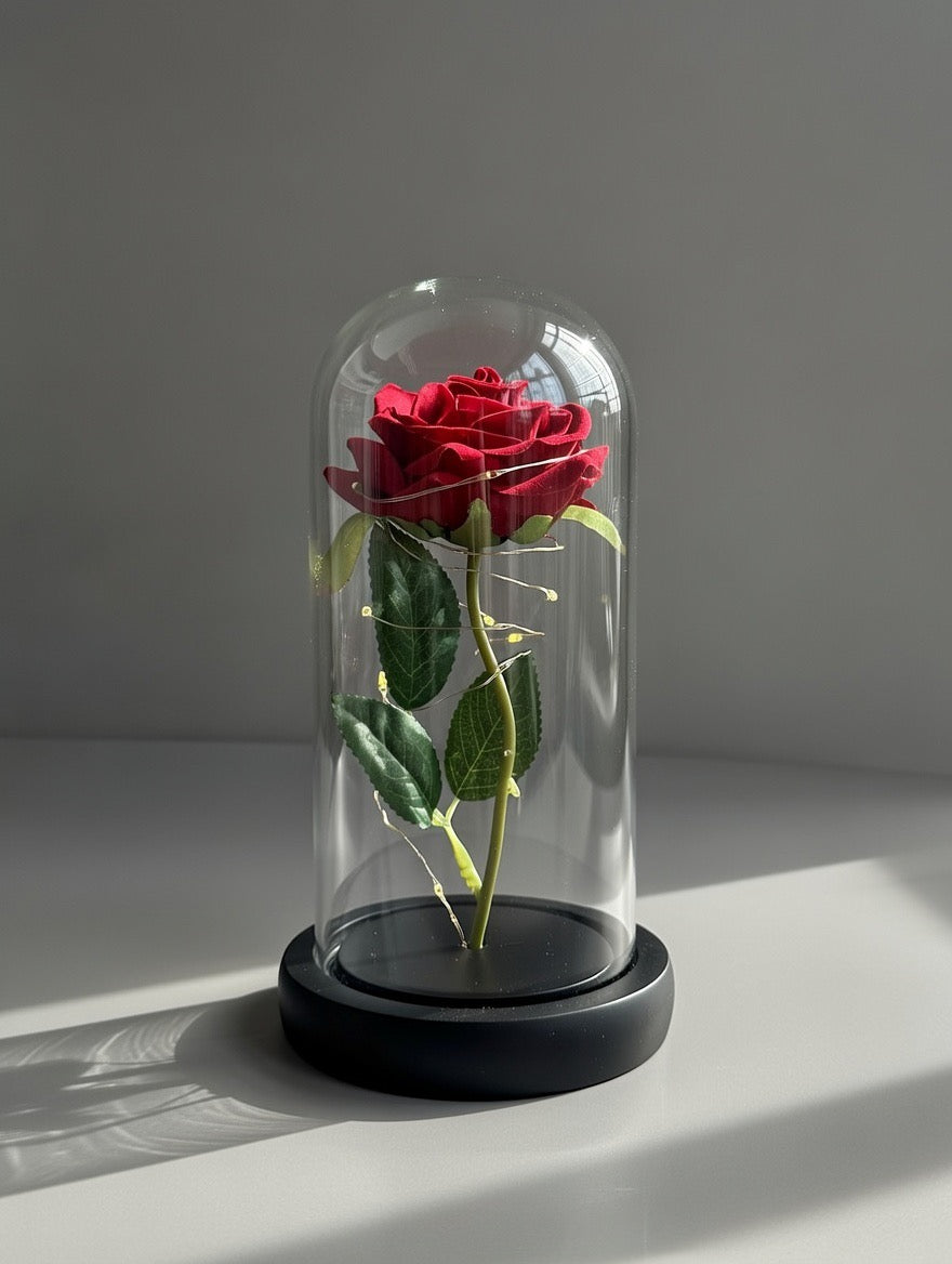 Róża pod kloszem - czerwona z podświetleniem LED