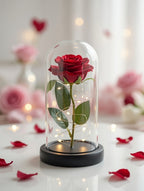 Róża pod kloszem - czerwona z podświetleniem LED