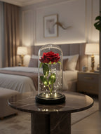 Róża pod kloszem - czerwona z podświetleniem LED