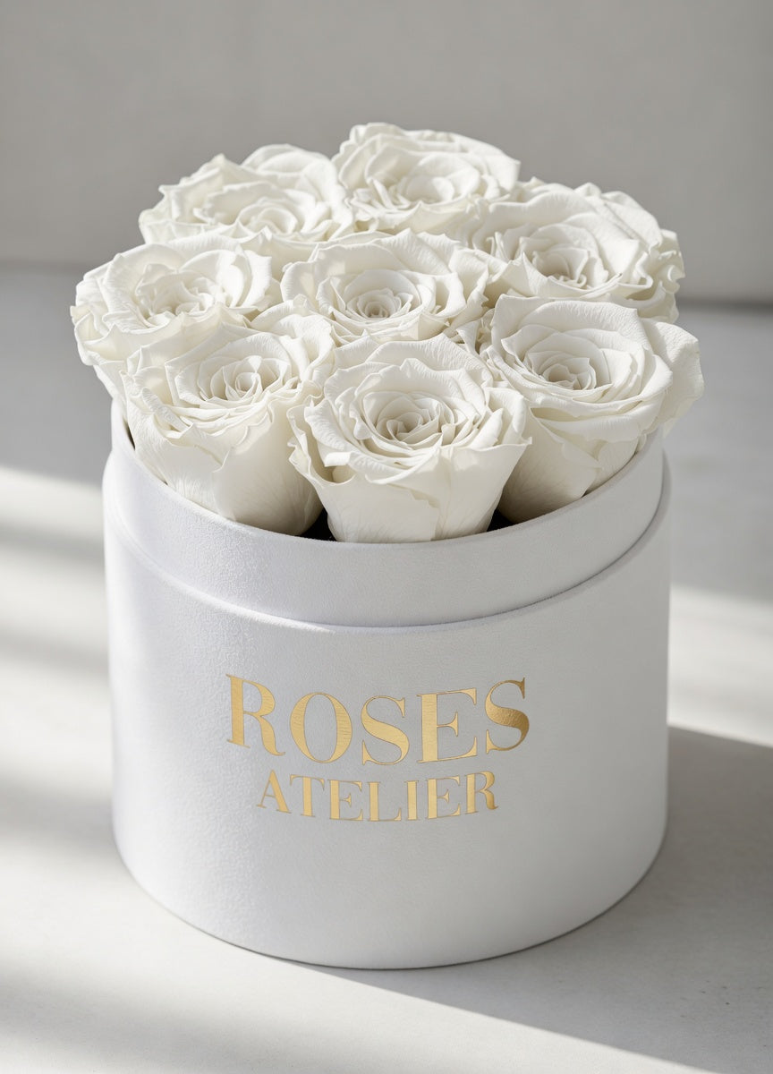 Białe Wieczne Róże - Flower Box Kremowy Średni