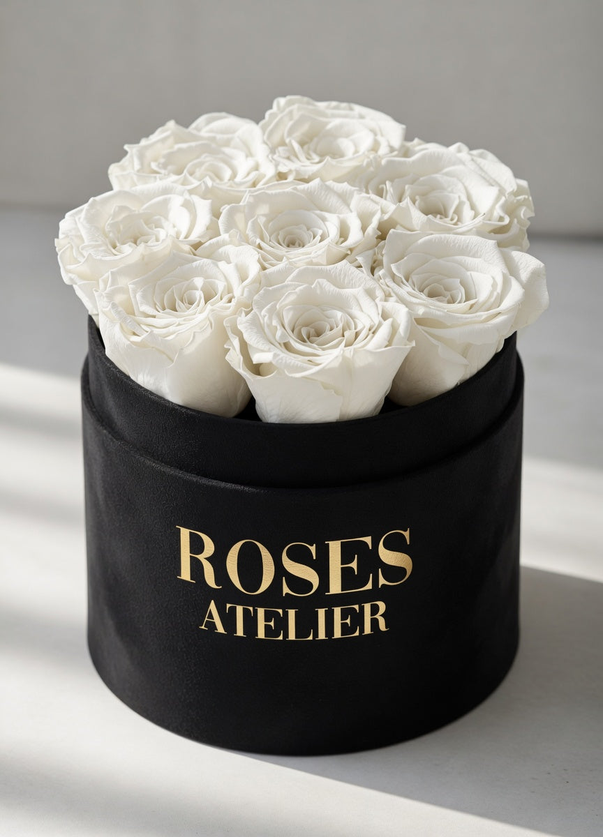 Białe Wieczne Róże - Flower Box Kremowy Średni