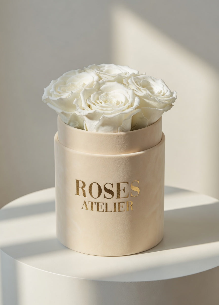 Wieczne róże białe - flower box beżowy jasny - mały
