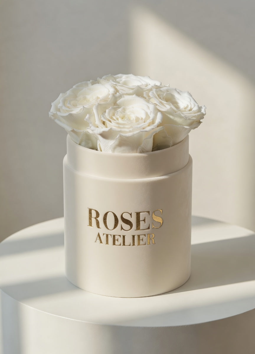 Wieczne róże białe - flower box kremowy - mały