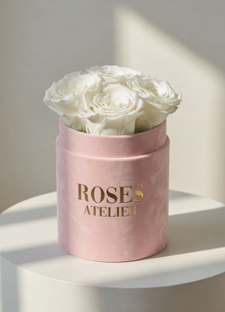Wieczne róże białe - flower box różowy - mały