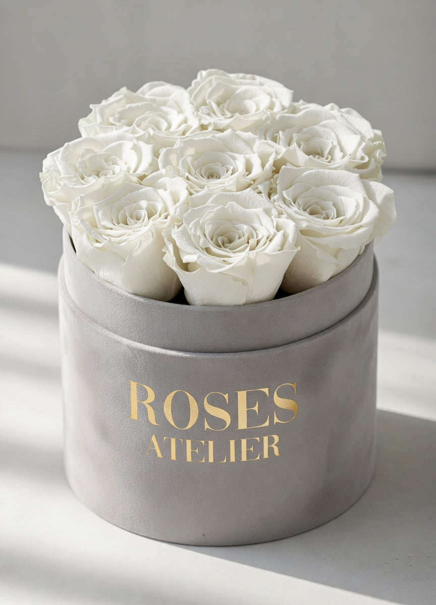 Białe Wieczne Róże - Flower Box Kremowy Średni