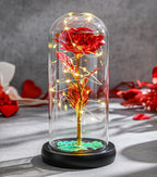 Róża pod kloszem - czerwona z podświetleniem LED