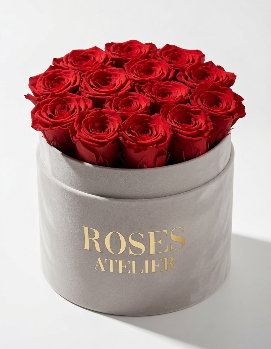 Duży Flower Box Czarny z Czerwonymi Wiecznymi Różami
