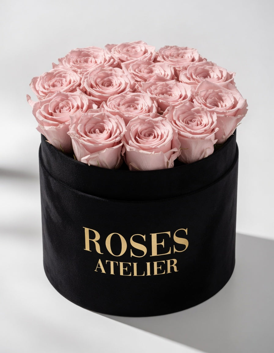 Duży Flower Box – Rózowe Wieczne Róże w Kremowym Pudełku