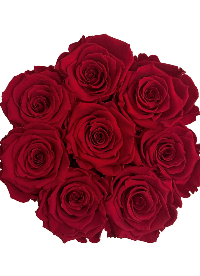 Średni Flower Box z Bordowymi Wiecznymi Różami (beżowe pudełko)