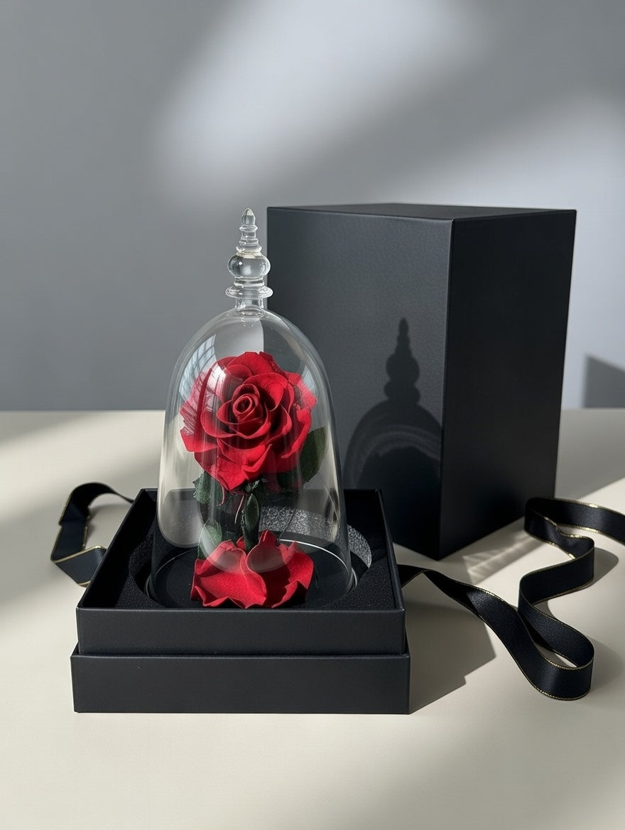 Prawdziwa wieczna róża pod kloszem XL w opakowaniu prezentowym