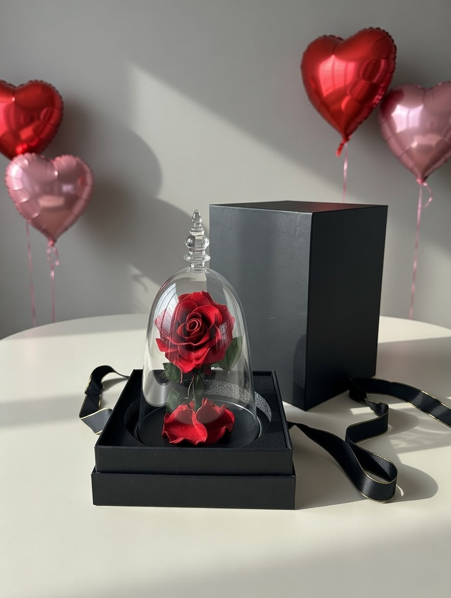 Prawdziwa wieczna róża w szkle pod kloszem