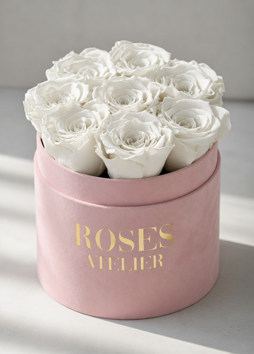 Białe Wieczne Róże - Flower Box Kremowy Średni