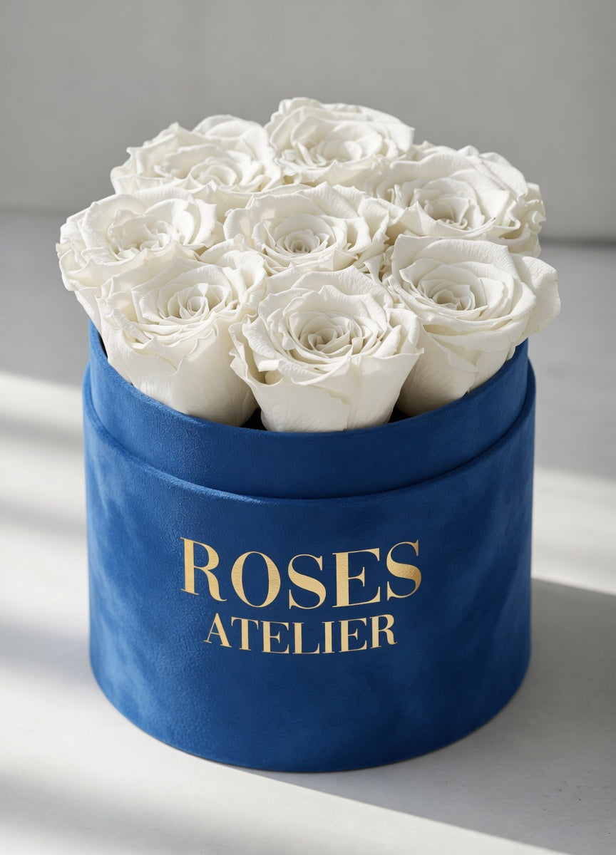 Białe Wieczne Róże - Flower Box Kremowy Średni