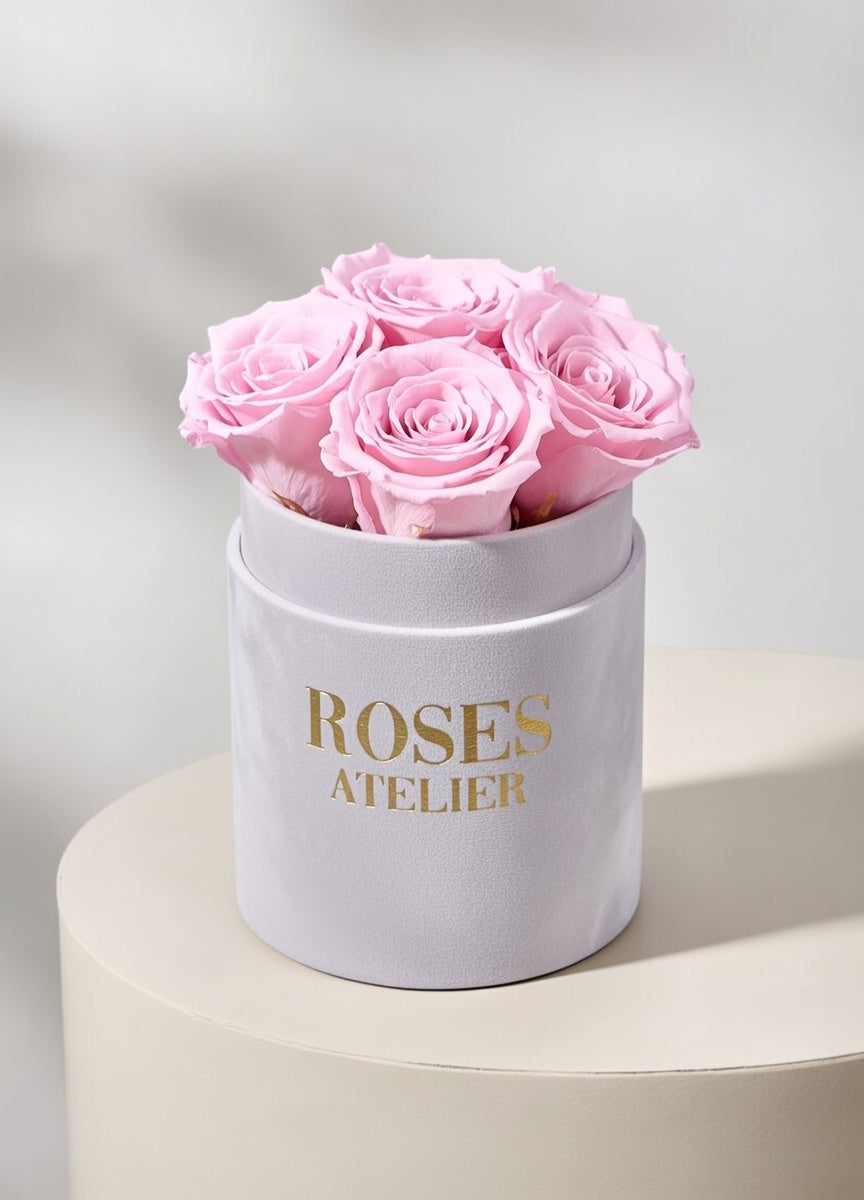 Wieczne róże różowe - flower box szary