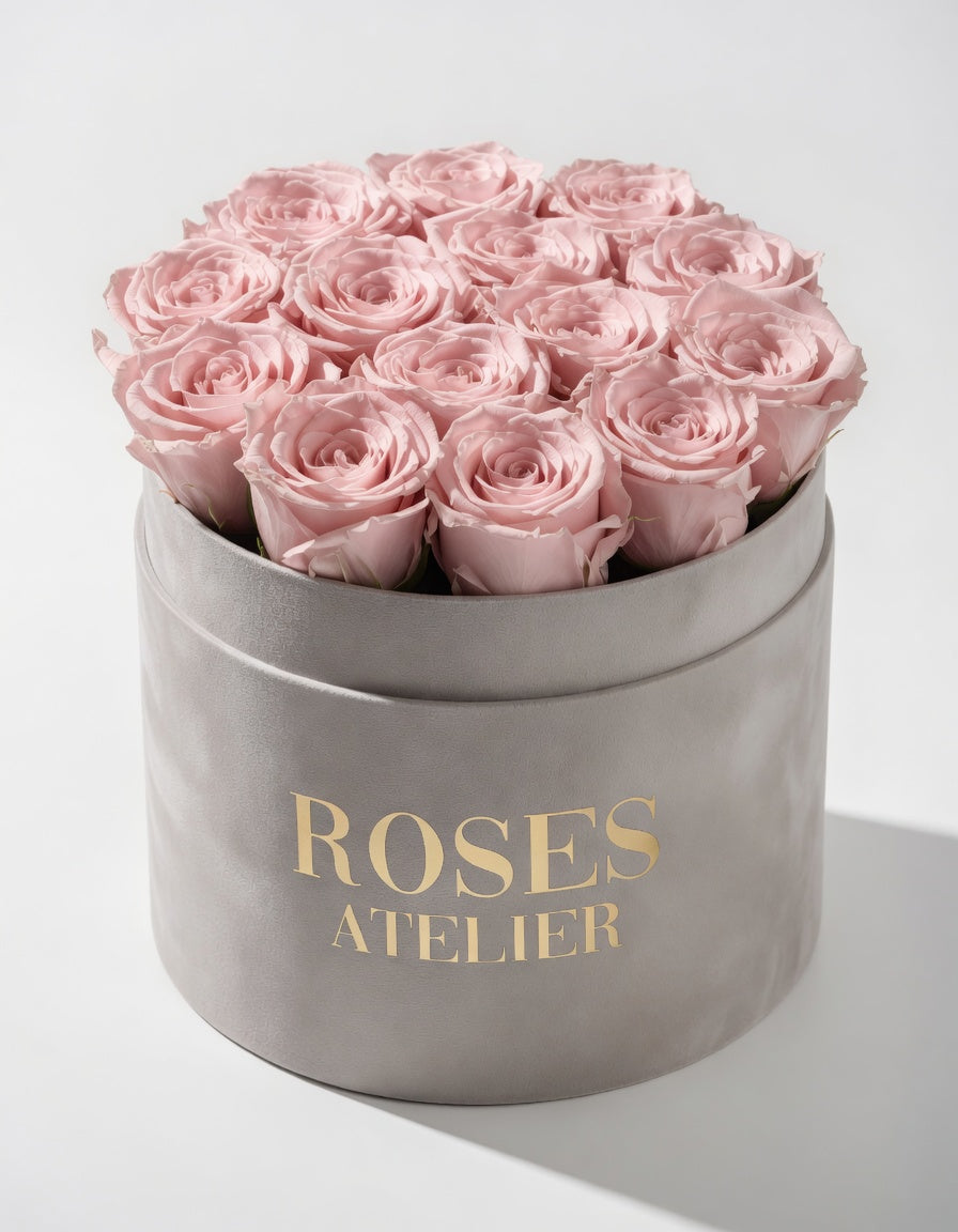 Duży Flower Box – Rózowe Wieczne Róże w Kremowym Pudełku